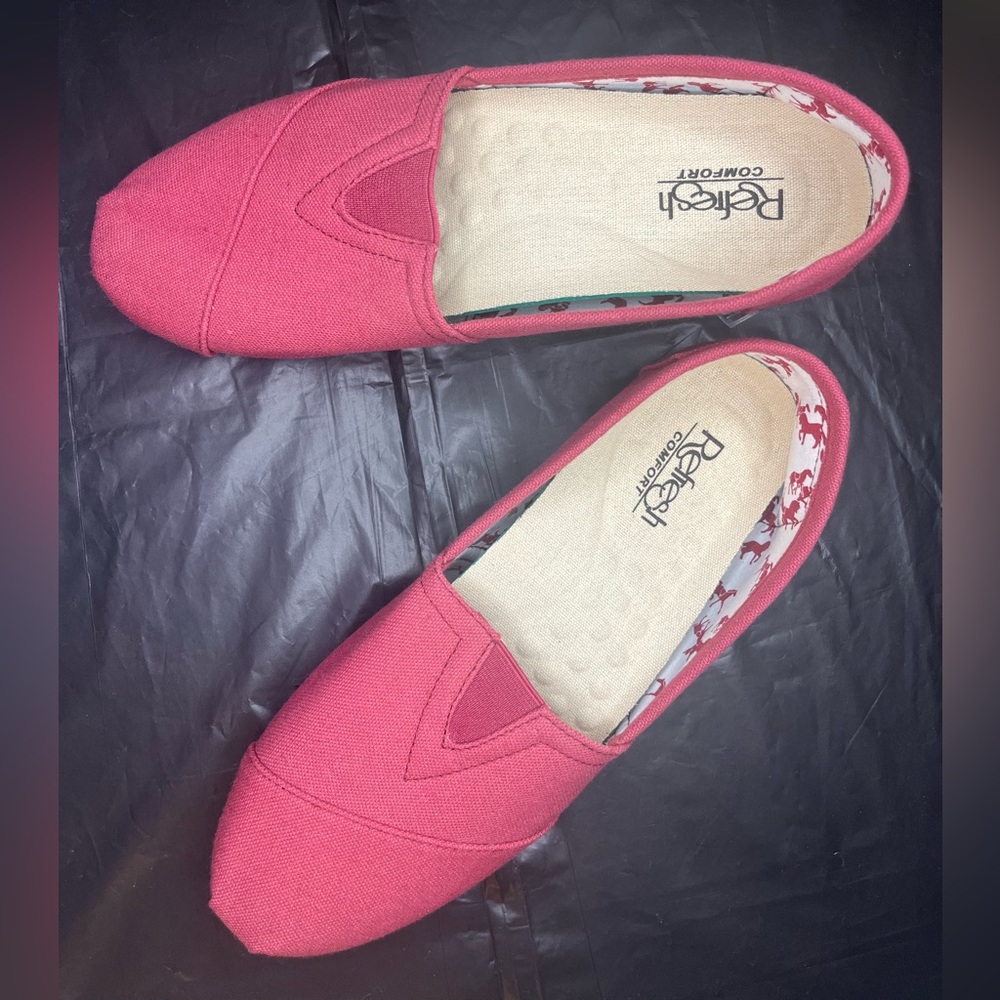 Women's Red Flats Slip-On Shoes (TOMS Style)
